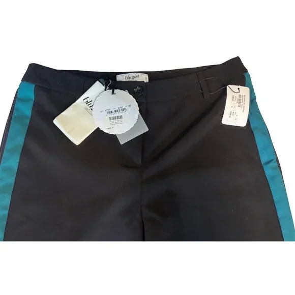 Blugirl Black Straight Leg Trousers With Teal-Blue Satin Stripe Size 6 New - Picture 10 of 14